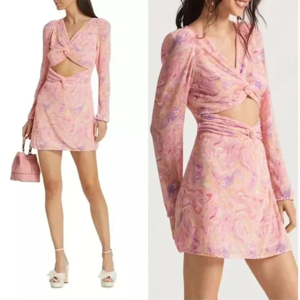 LoveShackFancy Nanita Marble Cut Out Mini Dress in Golden Maze NWT
